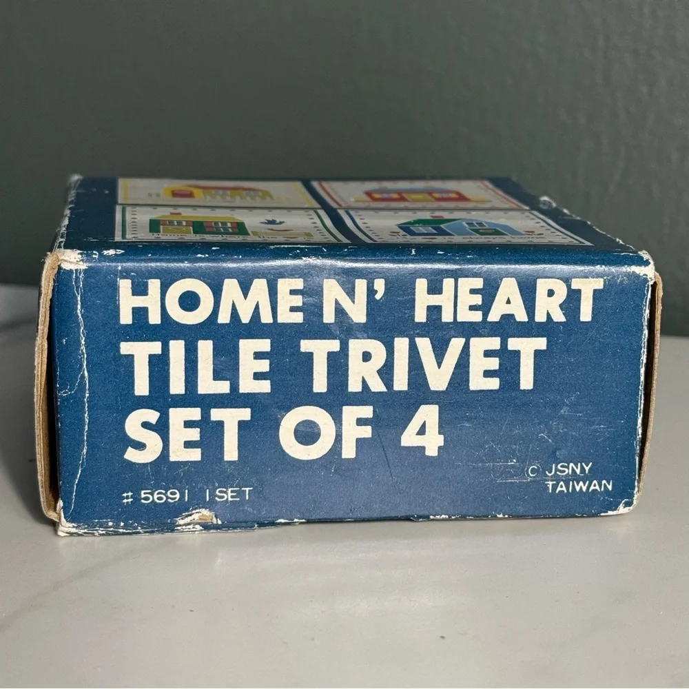 Vintage JSNY Home N’ Heart Trivet Set – 4 Colorful House Tiles 1980s
